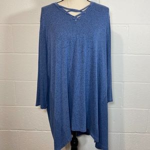 Lane Bryant Criss Cross Neck Blue Ribbed Knit Pullover Sweater